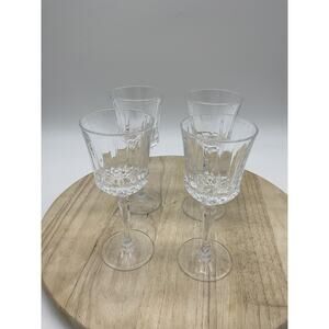 Unmarked Clear Pressed Glass Wine Glasses Set Of 4 Geometric‎ Stemmed Barware